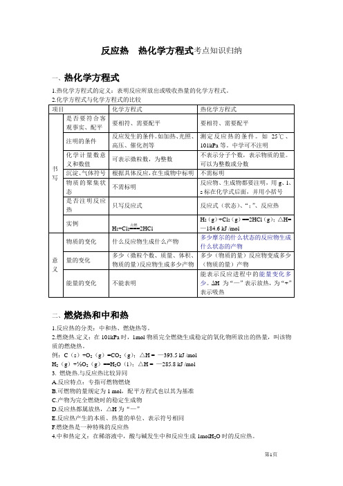 热化学方程式反应热知识归纳