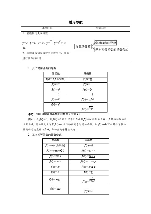 数学人教A版选修2-2预习导航:1.2 导数的计算(第1课时) pdf版含解析