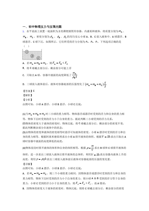 中考物理专题《压力与压强问题》综合检测试卷附答案