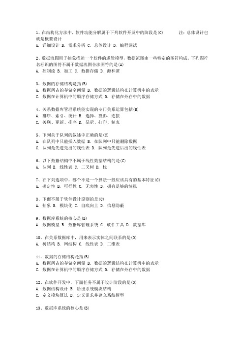 2011福建省计算机等级考试试题 二级C试题最新考试试题库