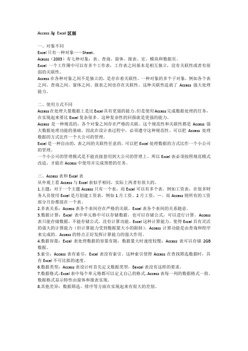 Access与 Excel区别