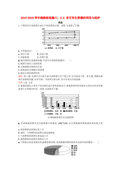 高中地理2.2非可再生资源的利用与保护课时作业湘教版选修6