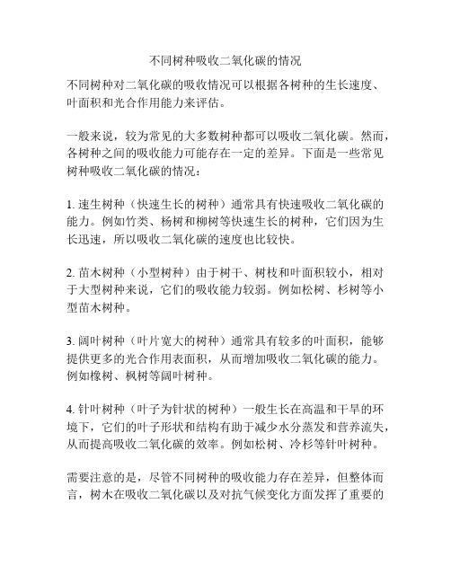 不同树种吸收二氧化碳的情况