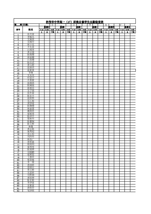高一(17)班晚自修学生出勤检查表