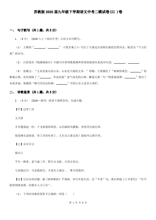 苏教版2020届九年级下学期语文中考二模试卷(II )卷