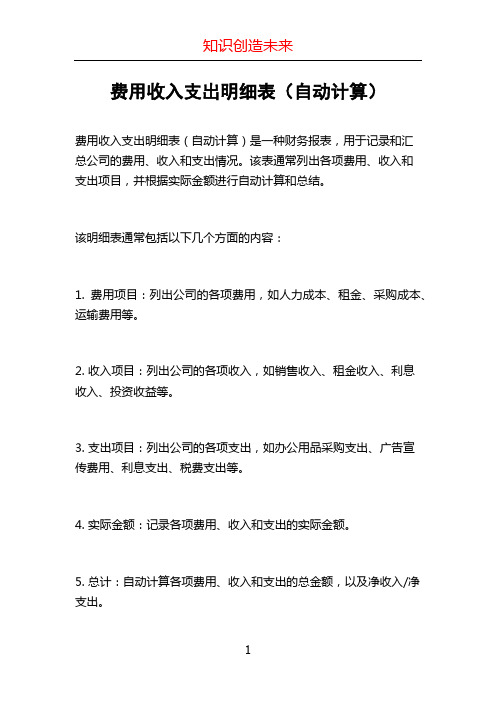 费用收入支出明细表(自动计算)