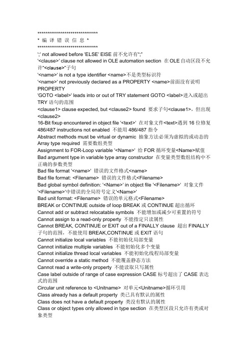 编译错误信息中英文对照