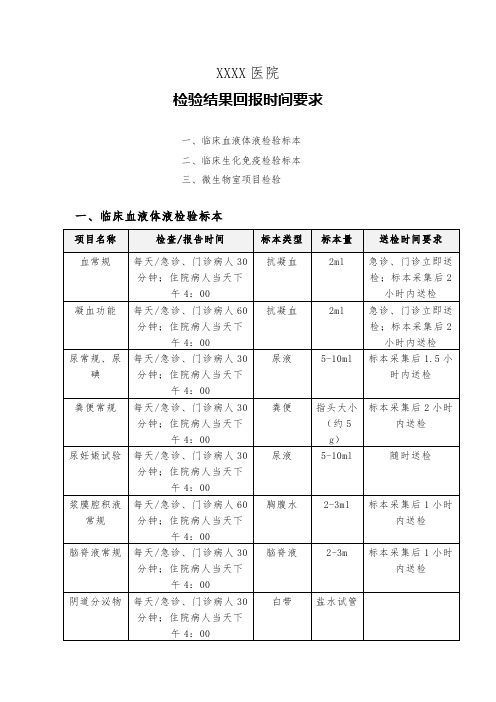 医院检验结果回报时间要求