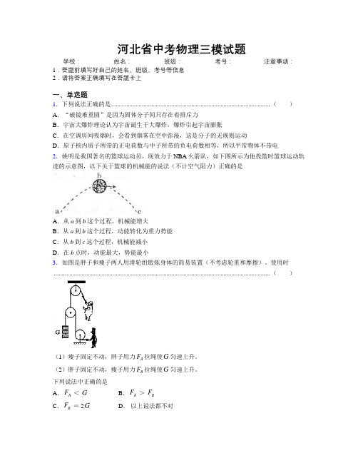 最新河北省中考物理三模试题附解析