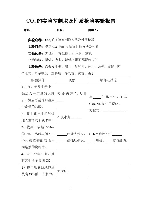 CO2的实验室制取及性质检验实验报告