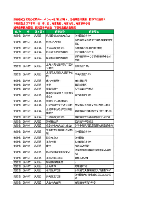 2020新版安徽省滁州市凤阳县家用电器工商企业公司商家名录名单联系电话号码地址大全275家