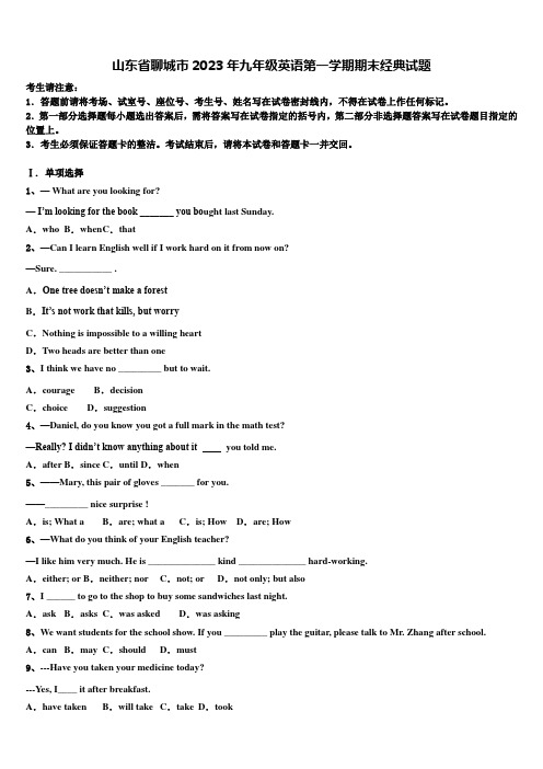 山东省聊城市2023年九年级英语第一学期期末经典试题含解析