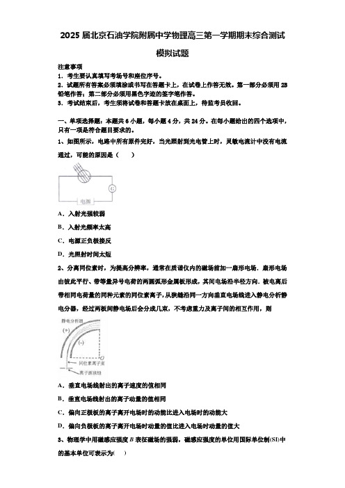 2025届北京石油学院附属中学物理高三第一学期期末综合测试模拟试题含解析