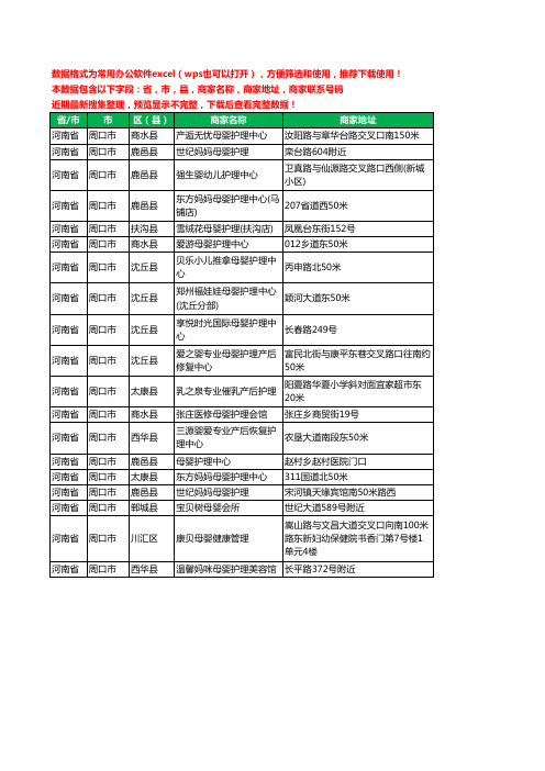 2020新版河南省周口市月子护理工商企业公司商家名录名单黄页联系号码地址大全19家