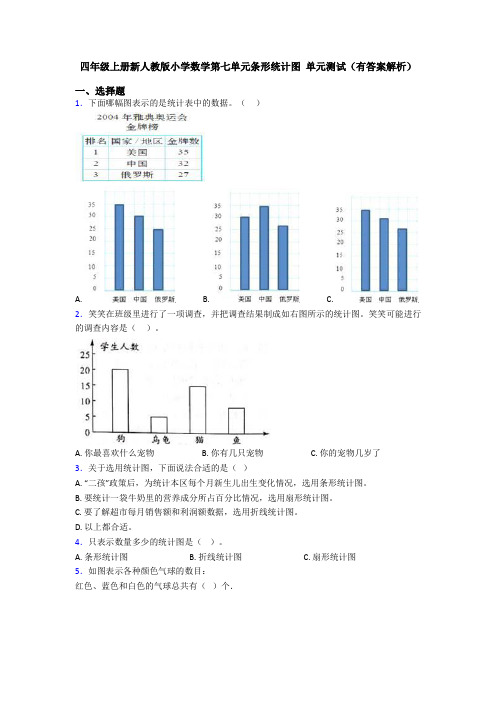 四年级上册新人教版小学数学第七单元条形统计图 单元测试(有答案解析)