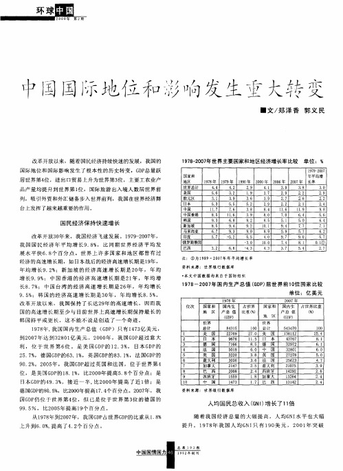 中国国际地位和影响发生重大转变