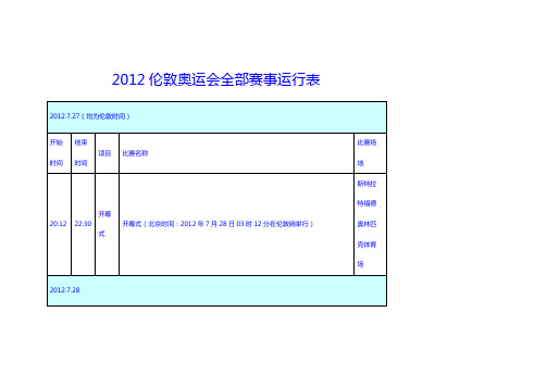 2012伦敦奥运会全部赛事运行表