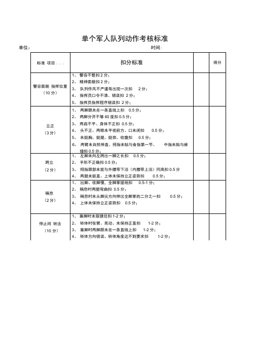 单个军人徒手队列动作考核标准