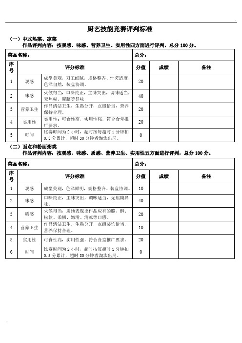 厨艺技能竞赛评判标准