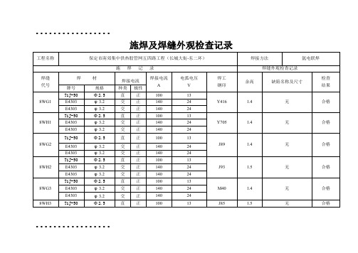 (整理)dn集中供热股管网五四路工程施焊及焊缝外观检查记录DN800