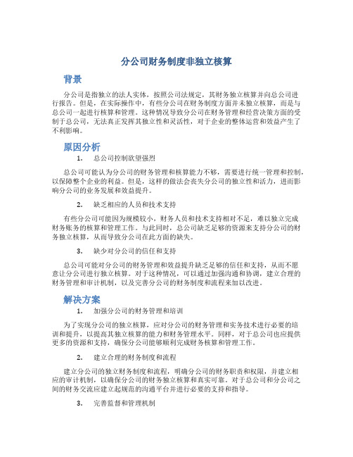 分公司财务制度非独立核算