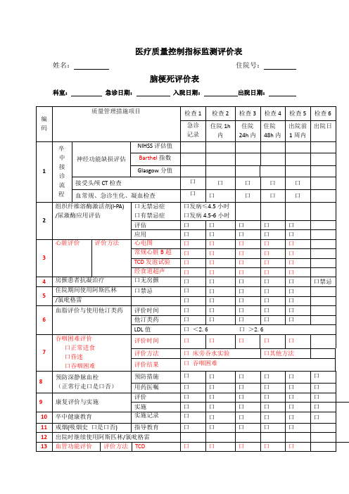 脑梗死单病种监测表单