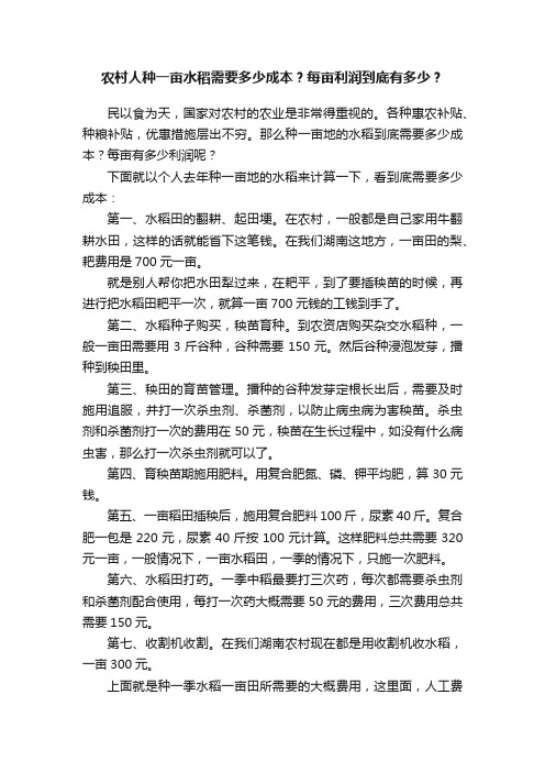 农村人种一亩水稻需要多少成本？每亩利润到底有多少？