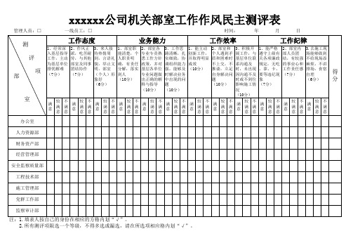 工作作风民主测评表