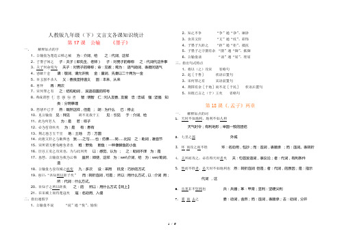 人教版九年级(下)文言文各课知识统计