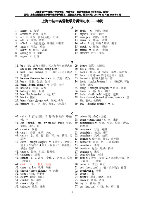 上海中考分类词汇表--动词