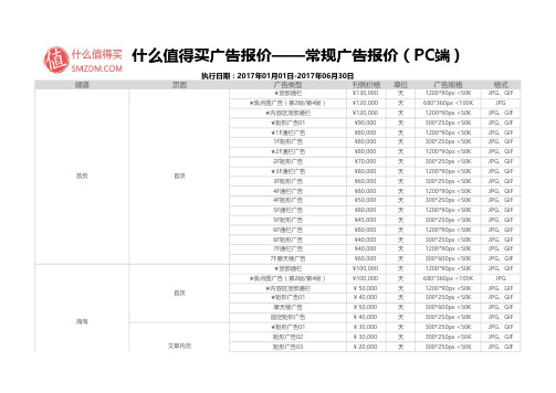 什么值得买PC端刊例 常规广告报价