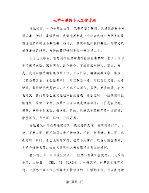 大学生暑假个人工作计划（三篇）