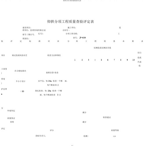 仰拱分项工程质量检验评定表