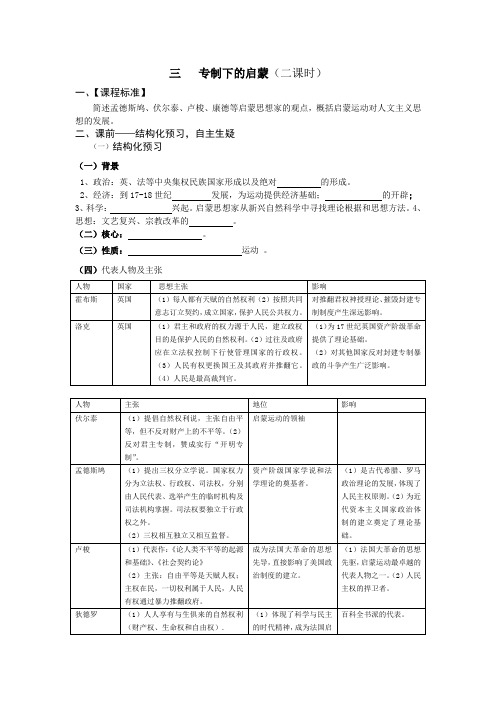 历史必修 ⅲ人民版6.3专制下的启蒙 学案.