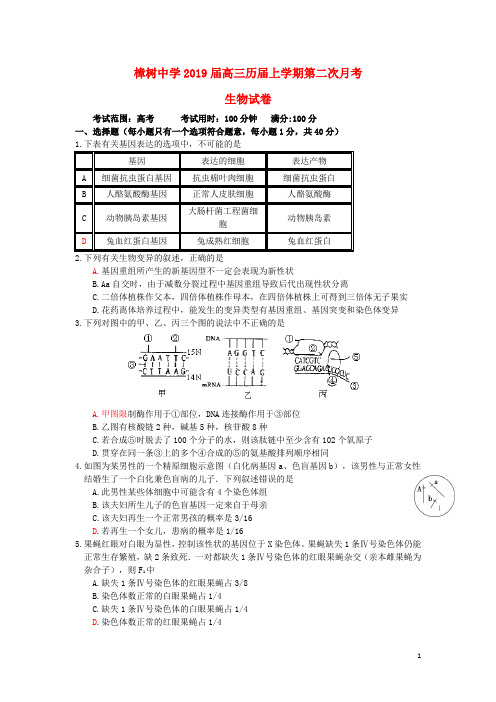 江西省樟树中学2019届高三生物上学期第二次月考试题(复读班)