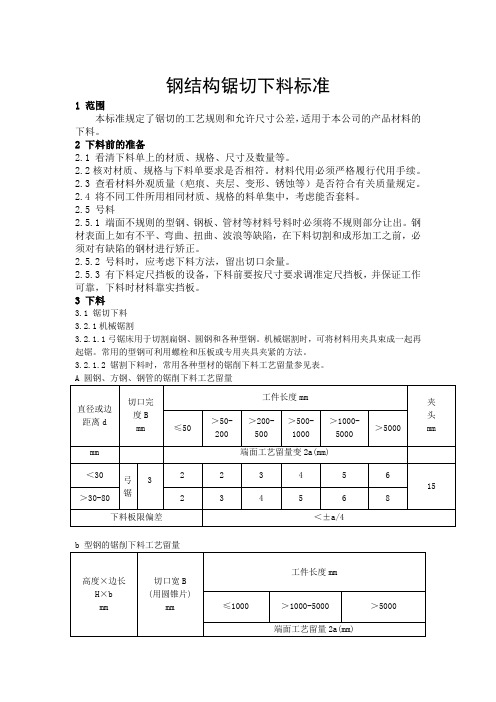 锯切下料检验标准