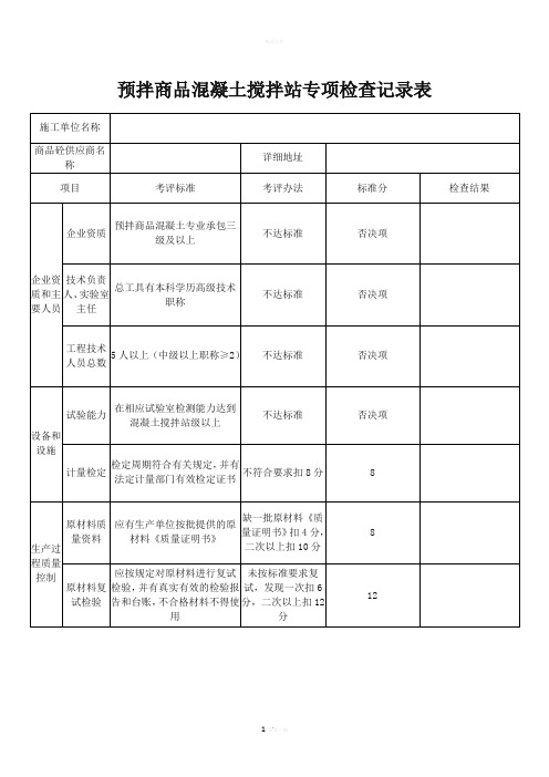 预拌商品混凝土搅拌站专项检查记录表