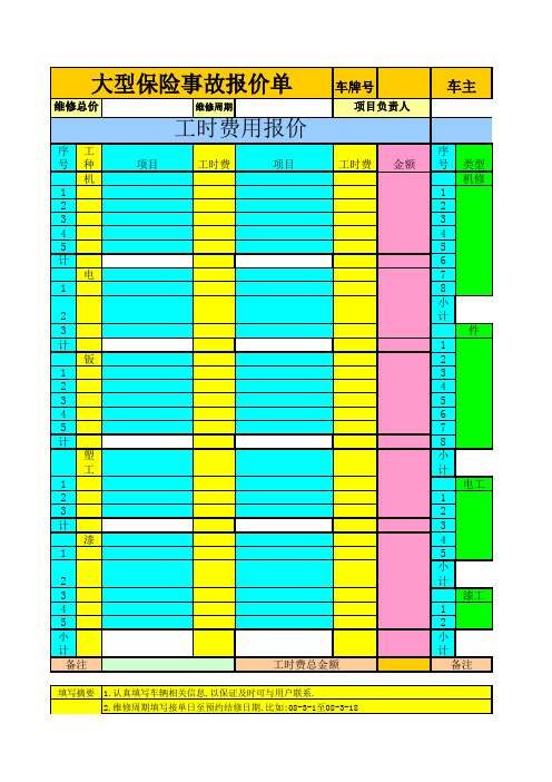 事故车维修报价进度配件情况报表