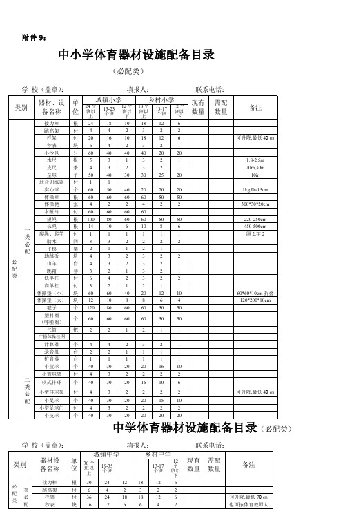 中学体育器材设施配备目录(必配类)