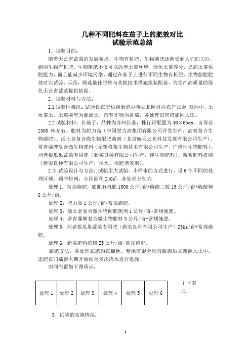 几种不同肥料在茄子上的肥效对比试验示范总结