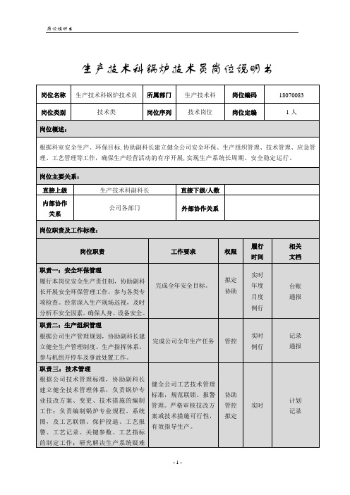 生产技术科锅炉技术员岗位说明书 