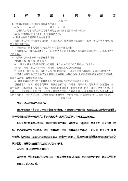 《芦花荡》阅读练习附答案