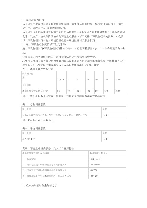 环境监理收费标准---精品管理资料