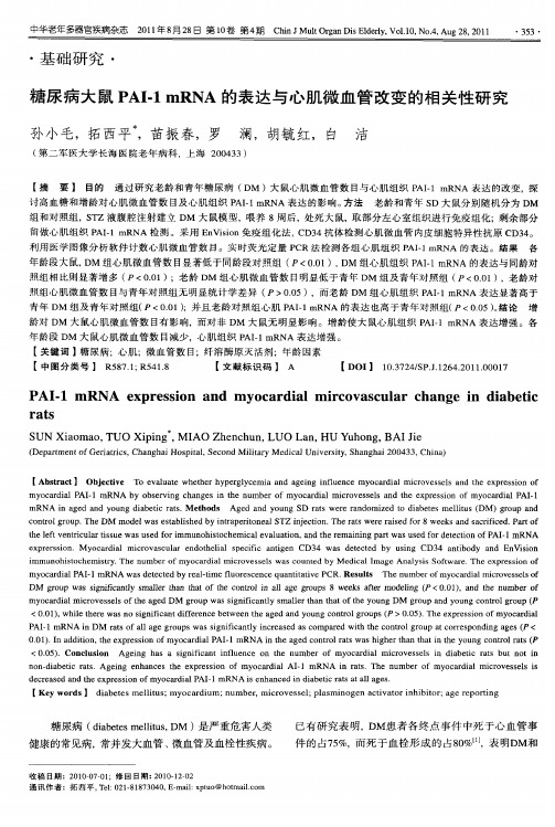 糖尿病大鼠PAI-1mRNA的表达与心肌微血管改变的相关性研究