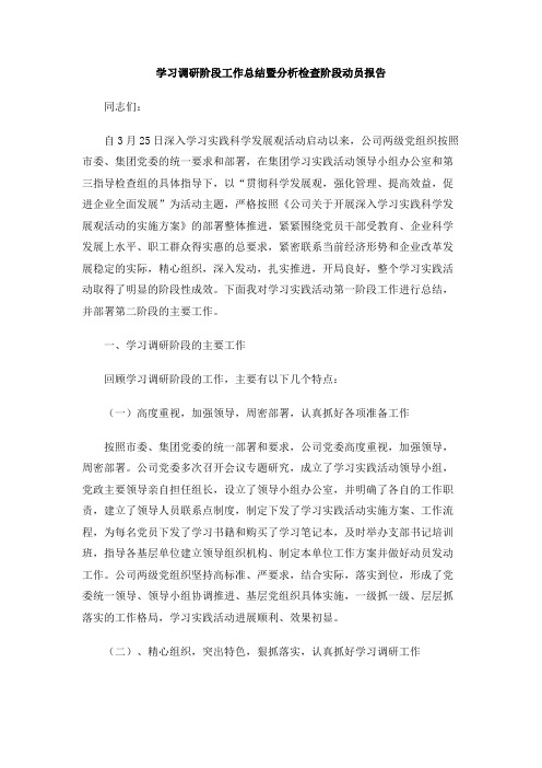 学习调研阶段工作总结暨分析检查阶段动员报告