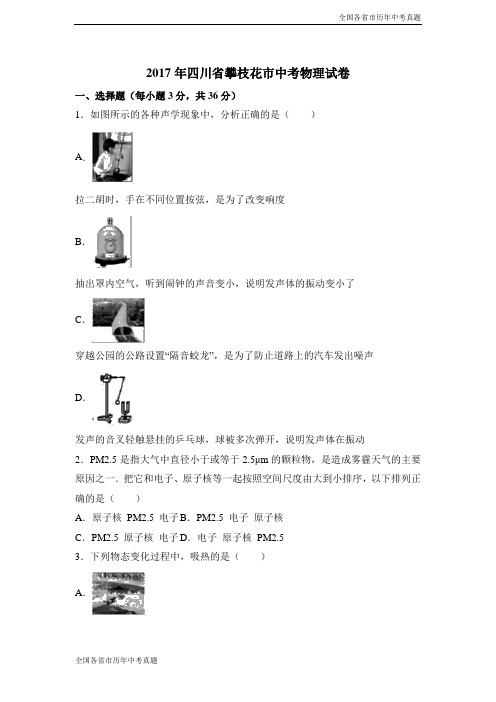 2017年四川省攀枝花市中考物理试卷 (word版)