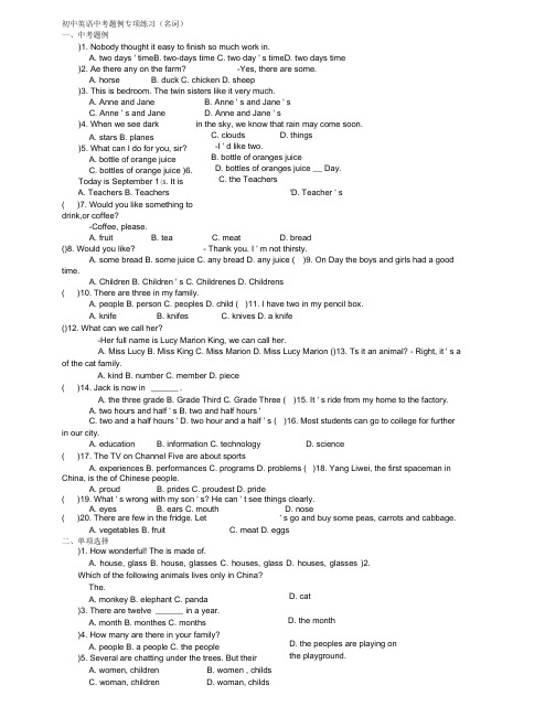 (完整版)初中英语中考题例名词专项练习(含答案)
