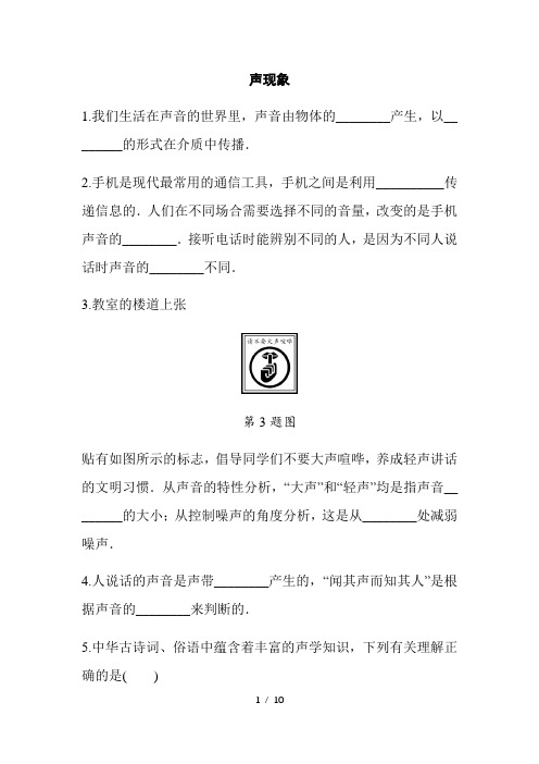 2021年春人教版物理中考专题训练 声现象