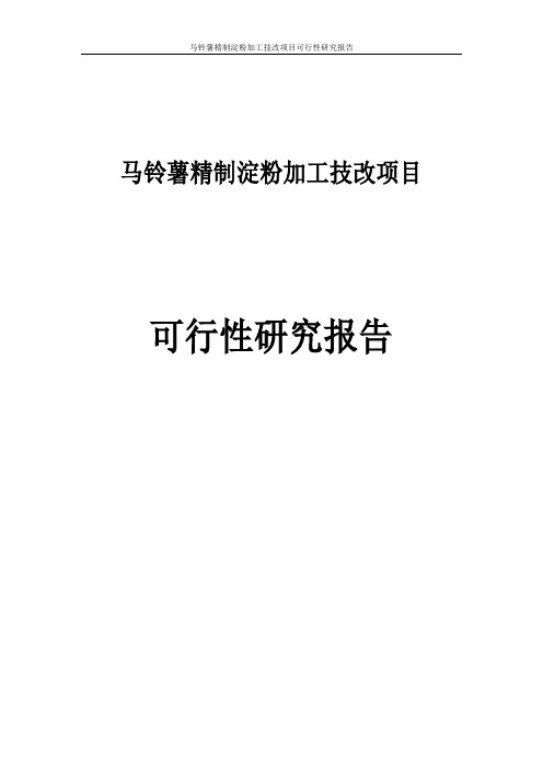 马铃薯精制淀粉加工技改建设项目可行性研究报告