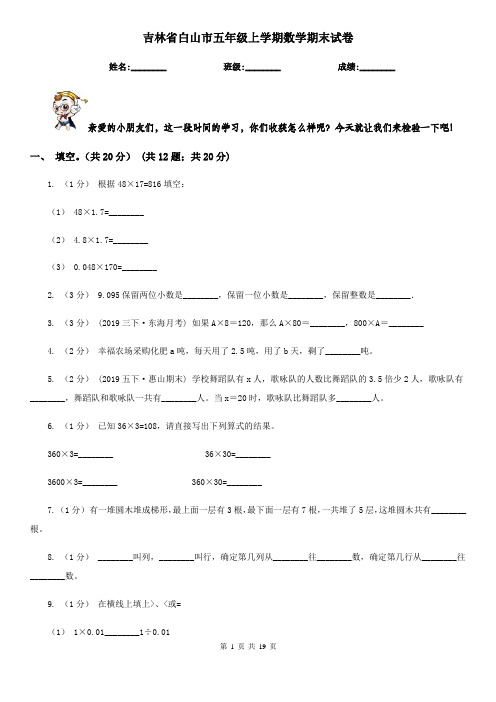 吉林省白山市五年级上学期数学期末试卷